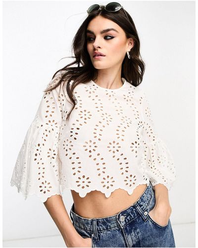 & Other Stories Cropped Broderie Blouse - White