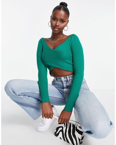 Brave Soul Wathy - Cropped Trui Met Overslag - Groen