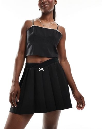 Miss Selfridge Tailored Sporty Trim Pleated Mini Skirt - Black