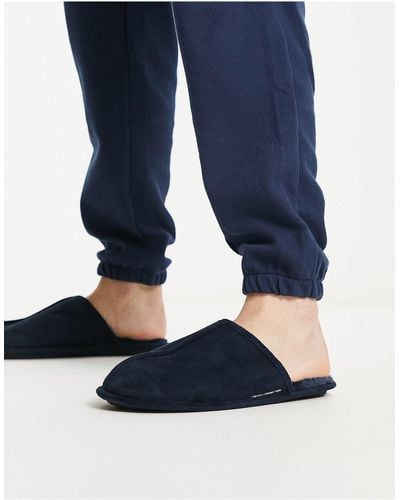 French Connection Mule Faux Fur Line Slippers - Blue