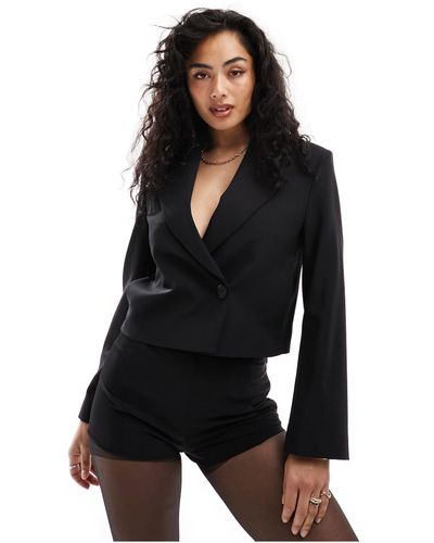& Other Stories Cropped Blazer With Extended Shoulder - Black