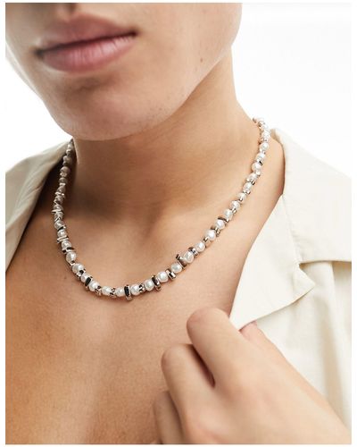 ASOS Glass Faux Pearl Necklace With Spacers - Brown