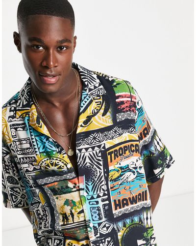 ASOS Camicia comoda taglio lungo con rever e stampa hawaiana vintage - Multicolore