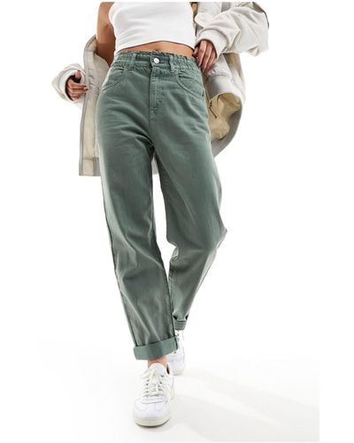 Pull&Bear Mom jeans a vita alta slavato - Verde