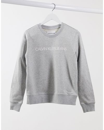 Calvin Klein Institutional Core Logo Crew Neck Sweatshirt - Grey