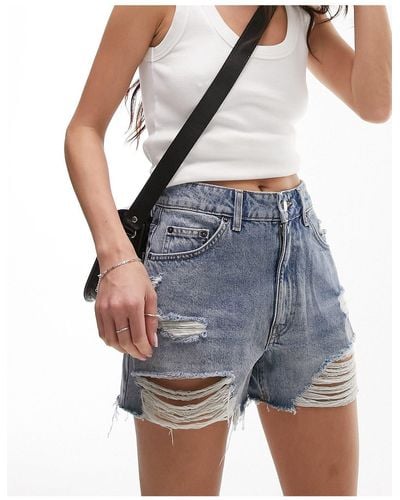 TOPSHOP Extreme Ripped A-line Mom Shorts - Blue