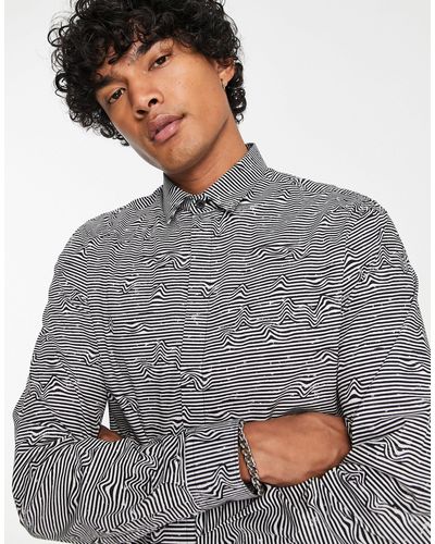 Twisted Tailor Unknown - chemise avec rayures horizontales déformées - blanc - Gris