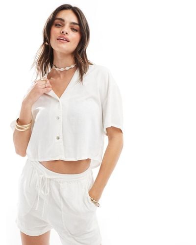 Pull&Bear Short Sleeve Linen Shirt Co-ord - White