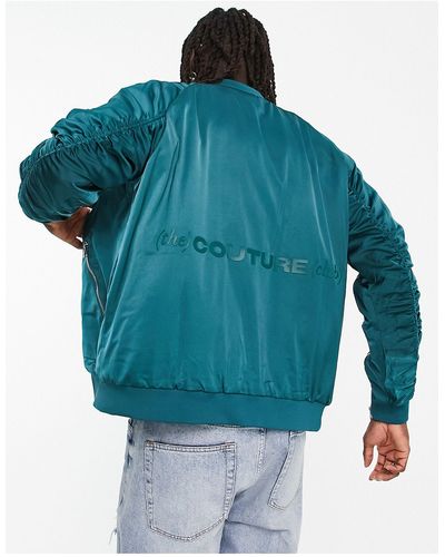 The Couture Club Satin Bomber Jacket - Blue