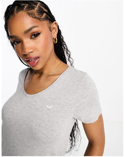 Hollister T-shirt avec logo et col v - Blanc