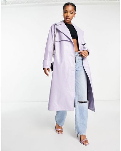 Miss Selfridge Croc Faux Leather Trench Coat - White