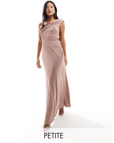 TFNC London Bridesmaid Satin One Shoulder Drape Maxi Dress - Pink