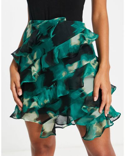 ASOS Ruffle Chiffon Mini Skirt - Green