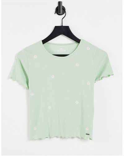 Hollister T-shirt Met Korte Mouwen, Geschulpte Zoom En Bloemen - Groen