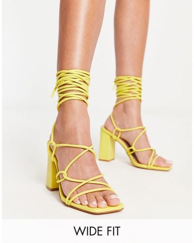 SIMMI Simmi London Wide Fit Tie Ankle Block Heeled Sandals - Yellow