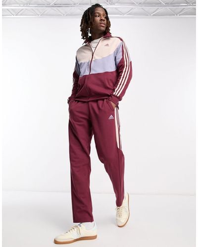 adidas Originals Adidas training - tuta sportiva bordeaux colorblock con 3 strisce - Rosso