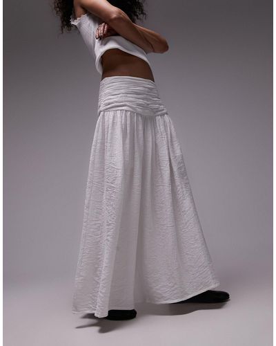 TOPSHOP Falda larga blanca con cintura fruncida y bajo - Gris