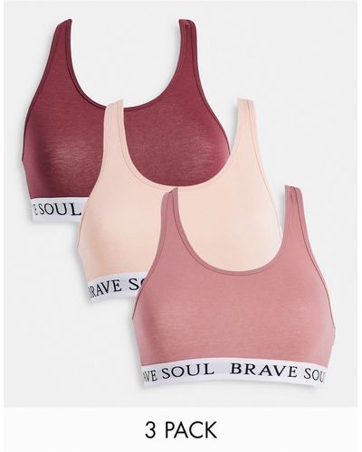 Brave Soul Set Van 3 Crop Bralettes Van Katoen - Roze
