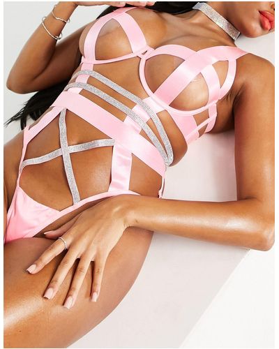 ASOS Fuller Bust Lauren Strappy Diamante Underwire Body - Pink