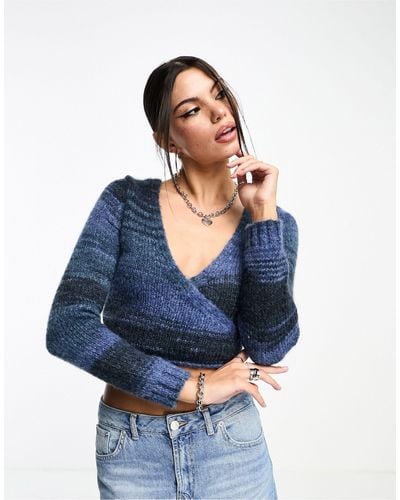 Cotton On Cotton On Space Knit Wrap Front Knit Jumper-blue