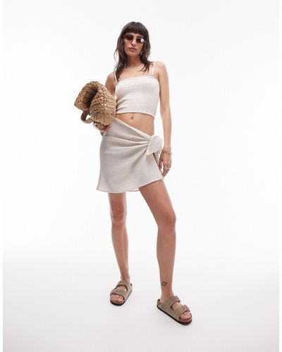 TOPSHOP – strand-sarong aus leinen mit knitterstruktur - Weiß