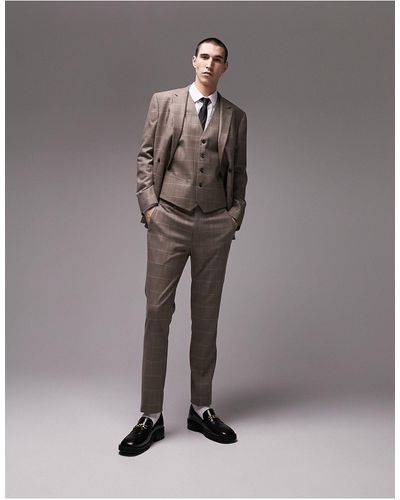 TOPMAN Skinny Fabric Detail Check Suit Trouser - Gray