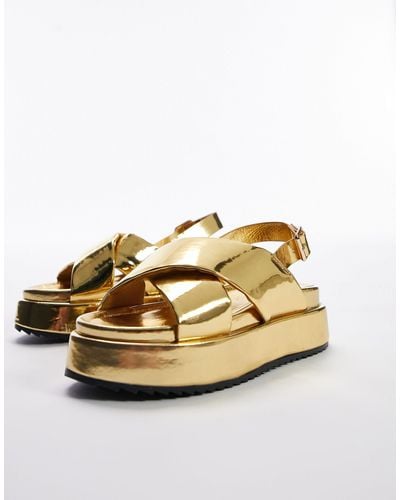 TOPSHOP Wide Fit Gaby Chunky Flatform Sandals - Metallic