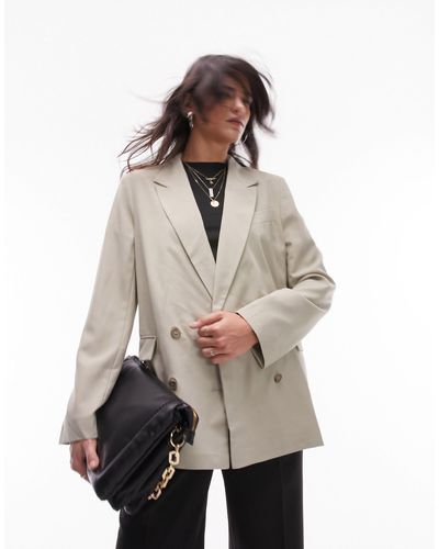 TOPSHOP Tailored Oversized Double Breasted Blazer - Natural