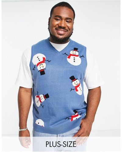 Threadbare Plus Snowman Christmas Sweater Vest - Blue