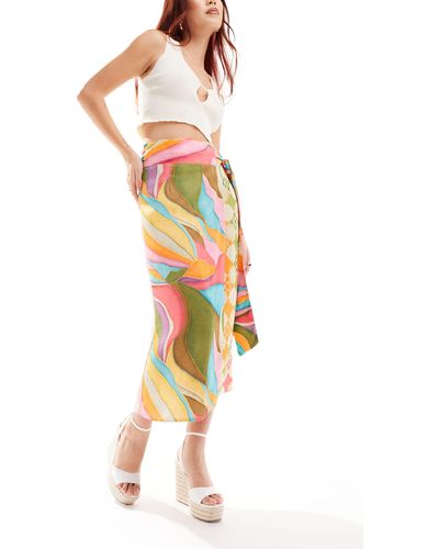 Never Fully Dressed Falda semilarga cruzada con estampado abstracto jaspre - Multicolor