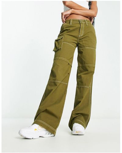 Collusion Pocket Detail Cargo Trouser With White Stitch - Green