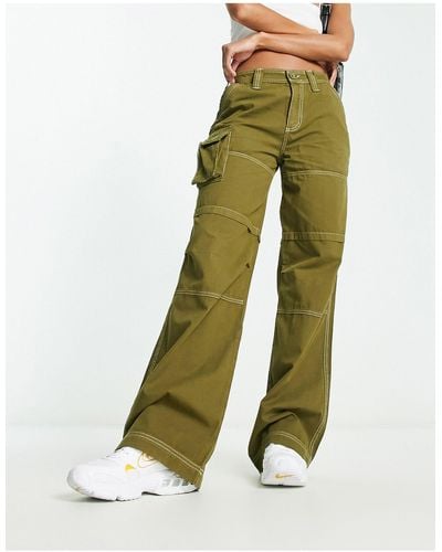 Collusion Pocket Detail Cargo Trouser With White Stitch - Green