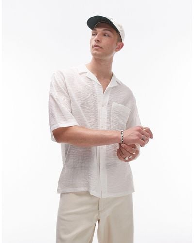 TOPMAN Short Sleeve Sheer Holiday Shirt - White