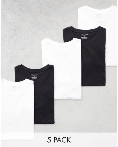 Jack & Jones – 5er-pack lange t-shirts - Schwarz