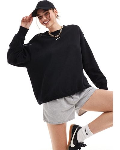 Nike Oversized Sweatshirt Met Ronde Hals En Mini-swoosh - Zwart