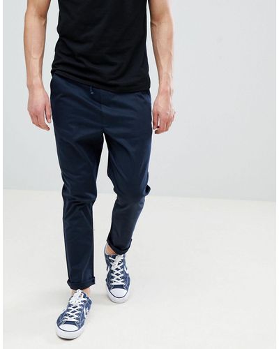ASOS Tapered Woven Sweatpants In Navy With Fixed Hem - Blue