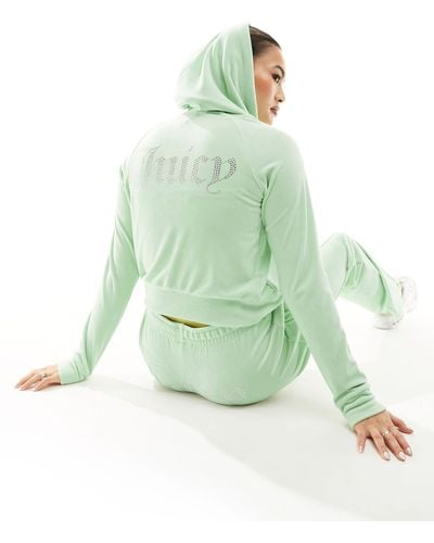Juicy Couture Diamante Logo Velour Zip Through Hoodie Co-ord - Green