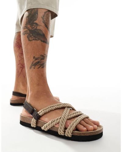 ASOS Cross Strap Rope Sandals - Natural