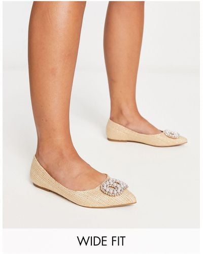 ASOS Wide Fit Lola Faux Pearl Pointed Ballet Flats - White