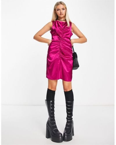JJXX Ruched Satin Mini Dress - Pink