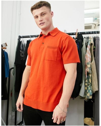 SELECTED Knitted Polo Shirt - Orange