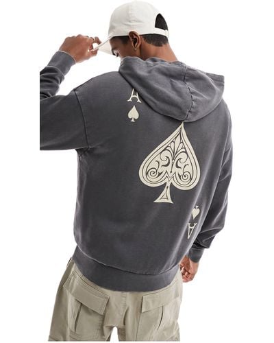 ADPT Oversized Hoodie With Ace Of Spades Back Print - Grey