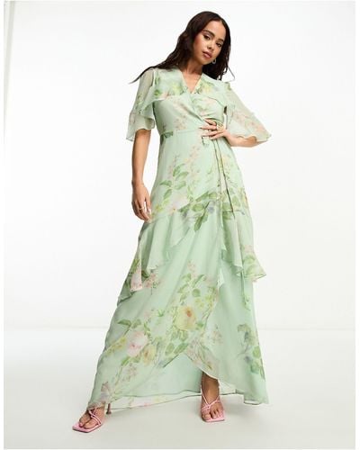Hope & Ivy Tiered Ruffle Wrap Maxi Dress - Green