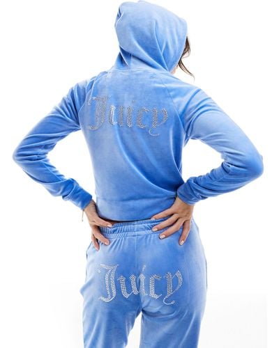 Juicy Couture Diamante Logo Velour Zip Through Hoodie Co-ord - Blue
