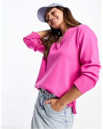 Mango V-neck Long Sleeve Sweater - Pink