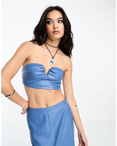 Something New X Emma Fridsell Leather Look Bandeau Top Co-ord - Blue