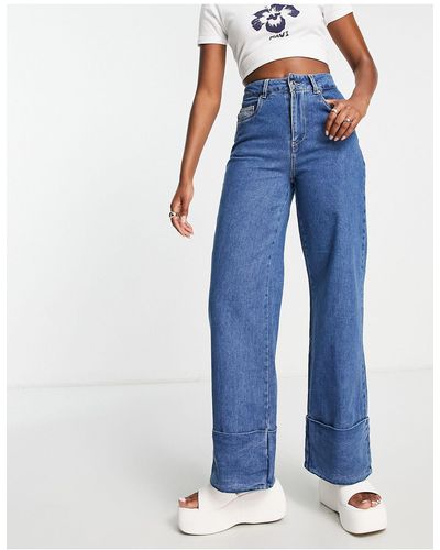 Vero Moda Jeans Met Wijde Pijpen En Hoge Omslag - Blauw