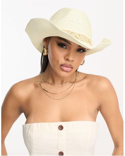 South Beach Cappello stile cowboy da festival color crema con fascia all'uncinetto - Neutro