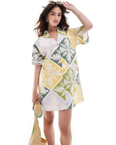 ASOS Short Sleeve Linen Boxy Mini Shirt Dress - Multicolor