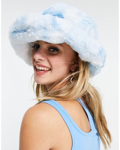 ASOS Bucket Hat Van Imitatiebont Met Tie-dye - Blauw